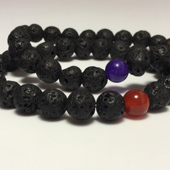 1 LEFT-NWT Chakra Stone Lava Bead Stretch Bracelet - Picture 6 of 7
